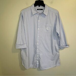 Lauren Ralph Lauren Blue and White Casual Button Down Shirt